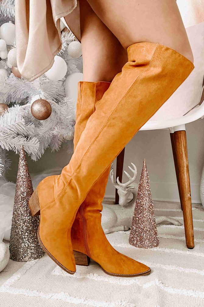 Arisa Faux Suede Over The Knee Boots (Camel) · NanaMacs - Image 2