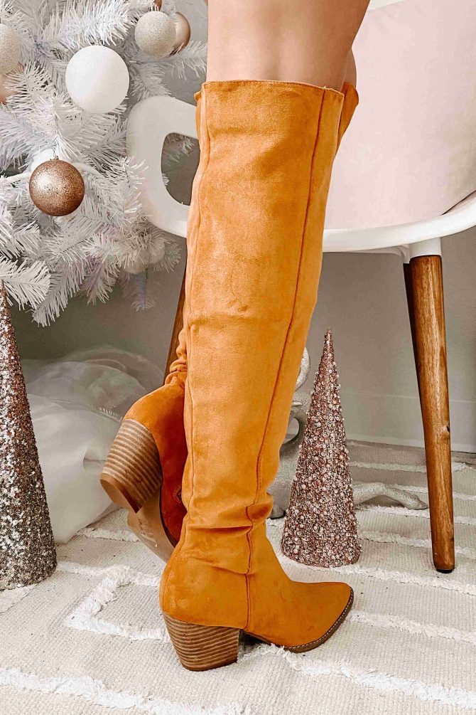 Arisa Faux Suede Over The Knee Boots (Camel) · NanaMacs - Image 4