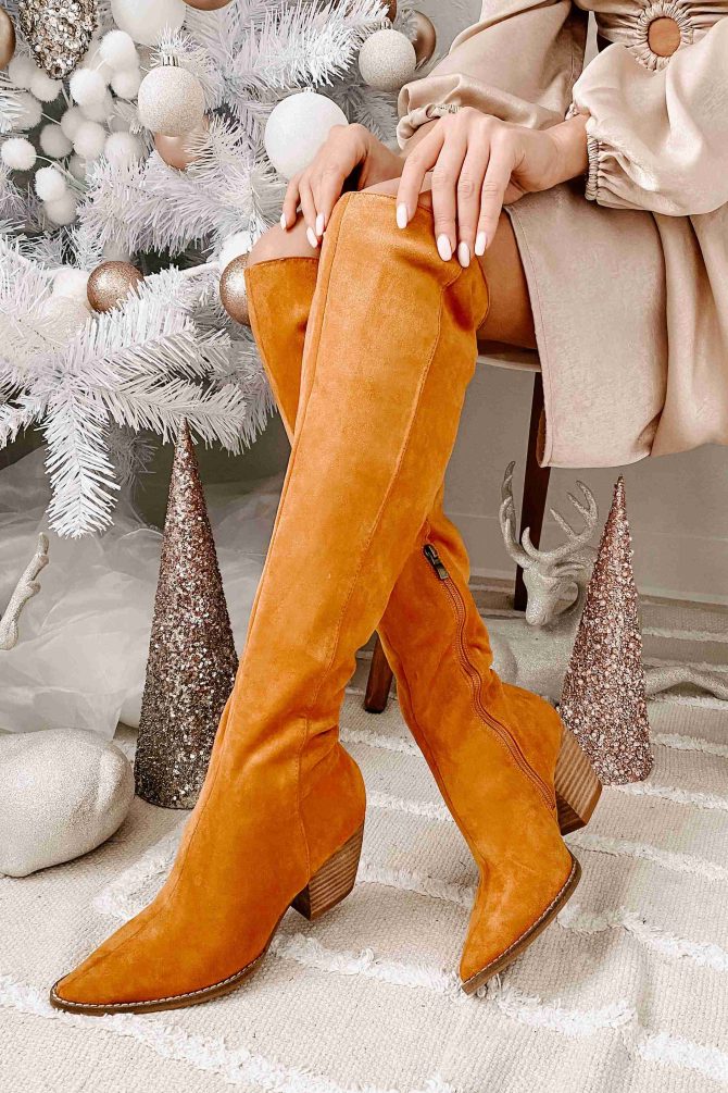 Arisa Faux Suede Over The Knee Boots (Camel) · NanaMacs