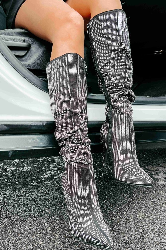 Head Turner Slouchy Rhinestone Boots (Black Rhinestone) · NanaMacs - Image 2