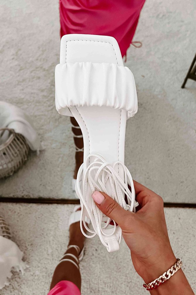 Brenda Ruched Ankle Wrap Sandals (White) · NanaMacs - Image 2
