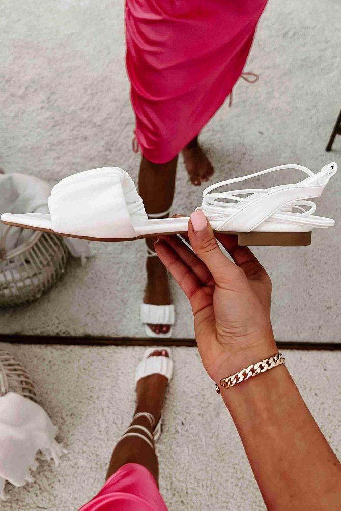 Brenda Ruched Ankle Wrap Sandals (White) · NanaMacs - Image 3