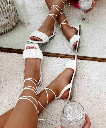 Brenda Ruched Ankle Wrap Sandals (White) · NanaMacs