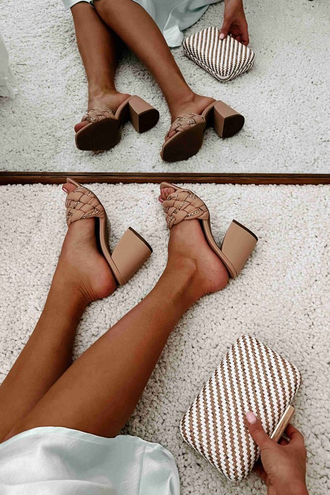 Woven Beauty Woven Chain Strap Heeled Sandal (Blush) · NanaMacs - Image 4
