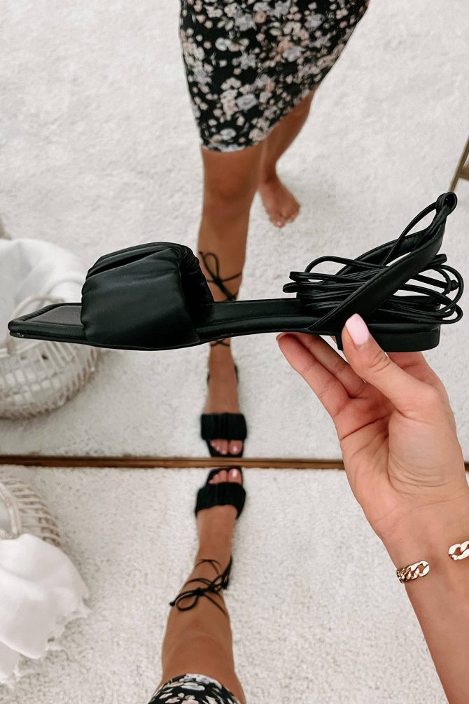 Brenda Ruched Ankle Wrap Sandals (Black) · NanaMacs - Image 3