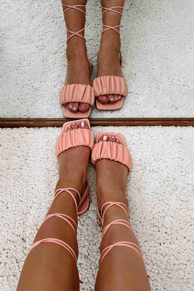 Brenda Ruched Ankle Wrap Sandals (Pink) · NanaMacs - Image 2