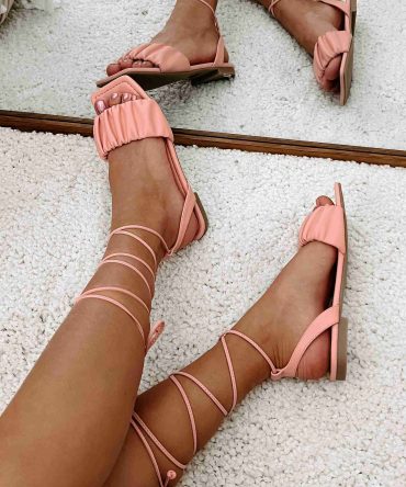 Brenda Ruched Ankle Wrap Sandals (Pink) · NanaMacs