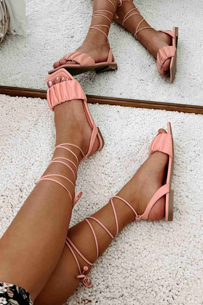Brenda Ruched Ankle Wrap Sandals (Pink) · NanaMacs
