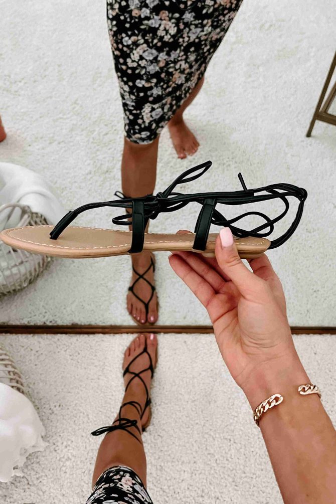 Jeanie Strappy Ankle Wrap Sandals (Black) · NanaMacs - Image 4