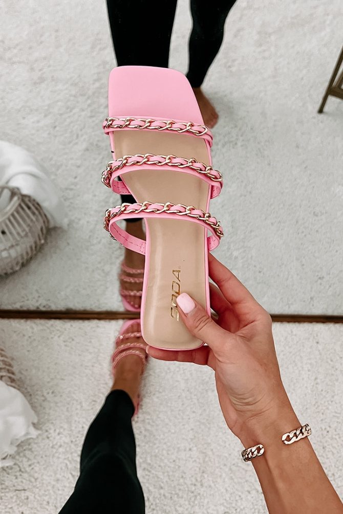 Getting Attention Strappy Chain Slip-On Sandals (Pink) · NanaMacs