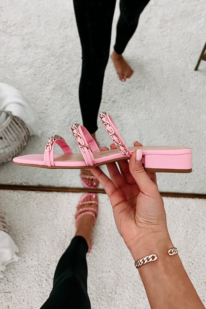 Getting Attention Strappy Chain Slip-On Sandals (Pink) · NanaMacs - Image 2