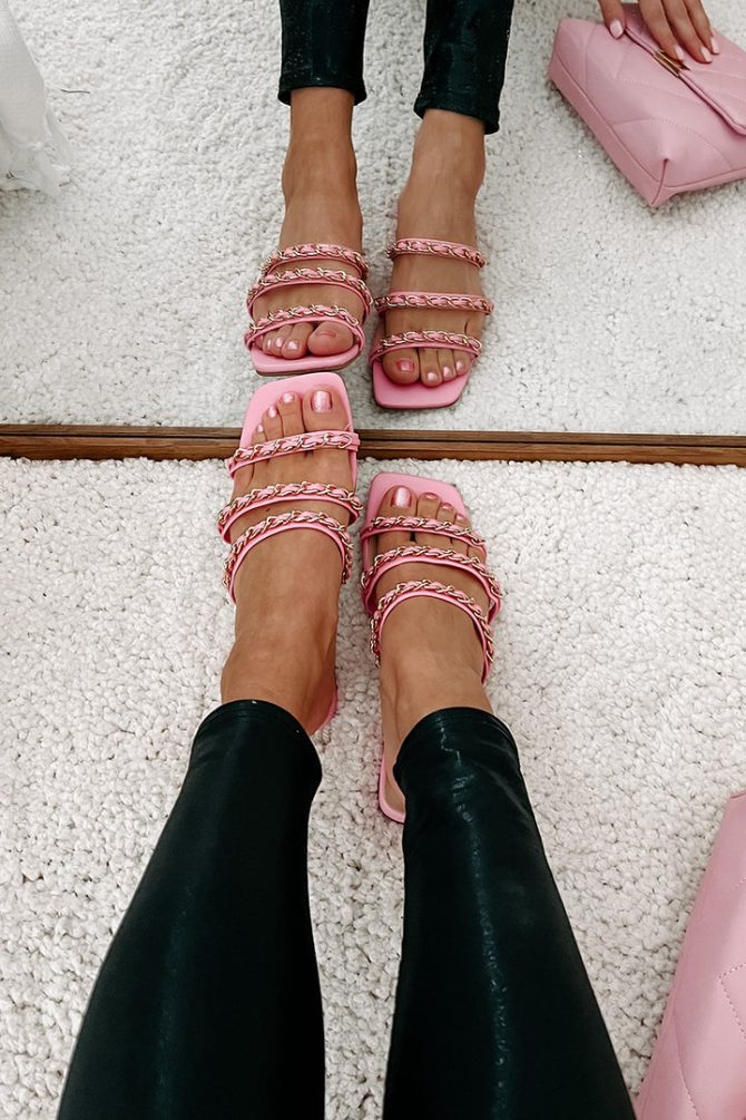 Getting Attention Strappy Chain Slip-On Sandals (Pink) · NanaMacs - Image 3