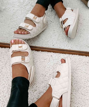 Chic Chick Quilted Velcro Strap Sandal (Ivory) · NanaMacs