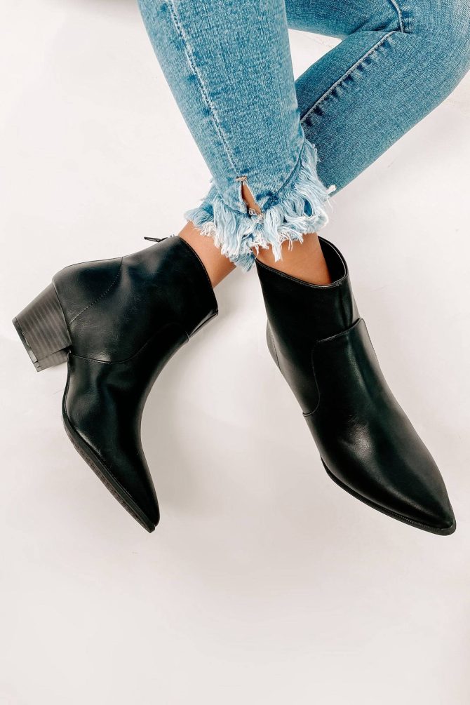 Magnetic Attraction Pointed Toe Faux Leather Booties (Black Crinkle PU · NanaMacs - Image 2