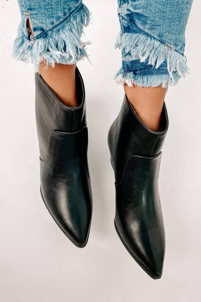 Magnetic Attraction Pointed Toe Faux Leather Booties (Black Crinkle PU · NanaMacs - Image 4