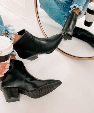 Magnetic Attraction Pointed Toe Faux Leather Booties (Black Crinkle PU · NanaMacs