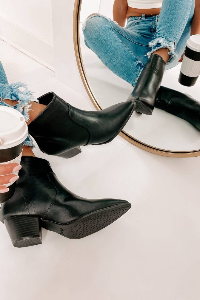 Magnetic Attraction Pointed Toe Faux Leather Booties (Black Crinkle PU · NanaMacs