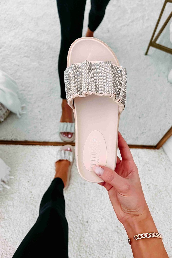 Don't Speak To Me Rhinestone Platform Slide Sandals (Beige) · NanaMacs - Image 2