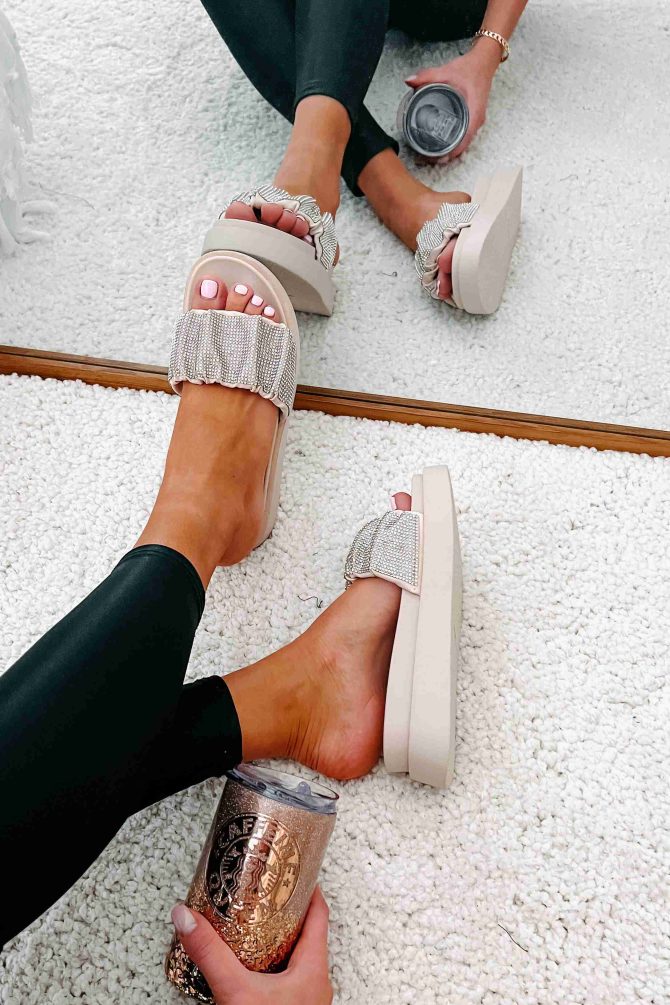 Don't Speak To Me Rhinestone Platform Slide Sandals (Beige) · NanaMacs - Image 3