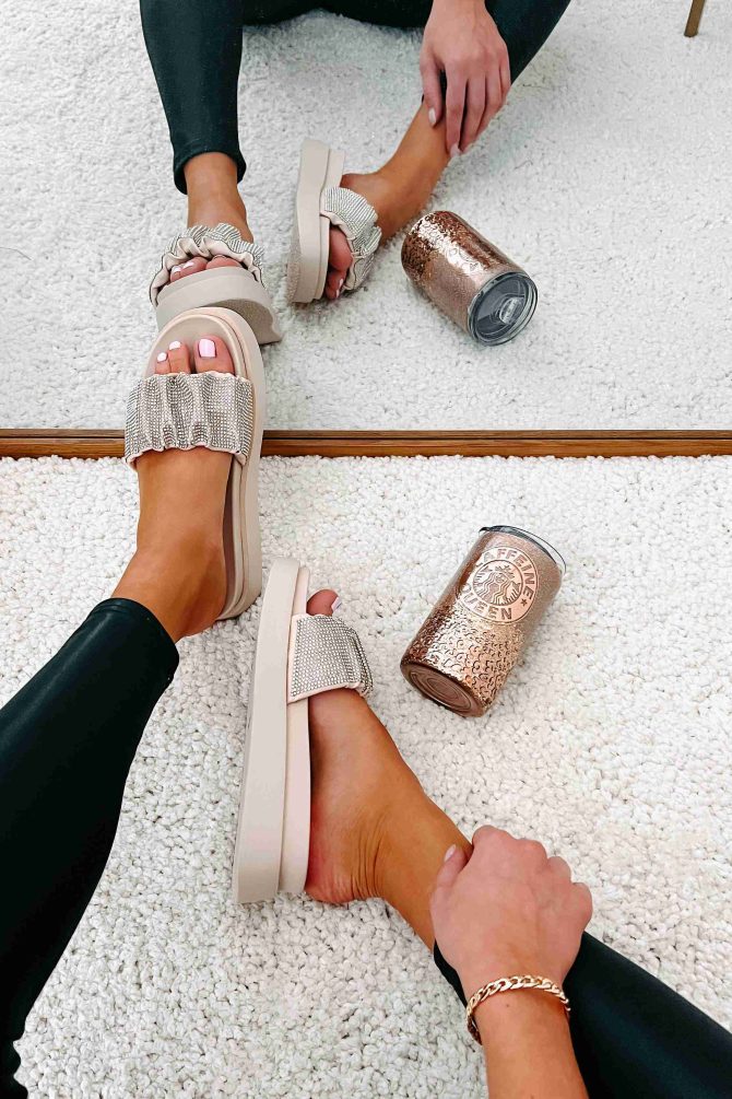 Don't Speak To Me Rhinestone Platform Slide Sandals (Beige) · NanaMacs
