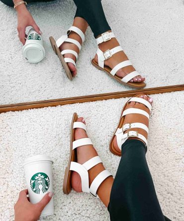 Into The Arena Strappy Gladiator Sandals (White) · NanaMacs
