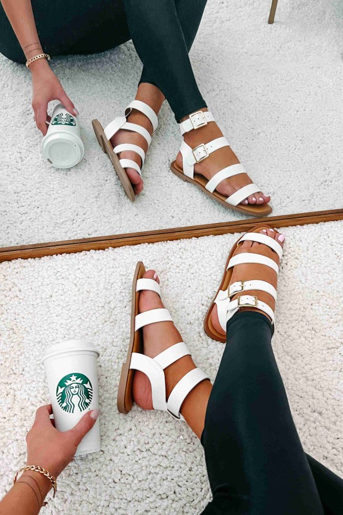 Into The Arena Strappy Gladiator Sandals (White) · NanaMacs