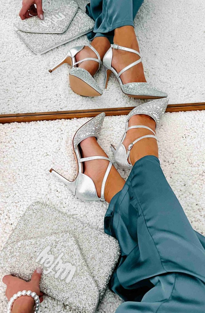 No Real Competition Pointed Toe Rhinestone Embellished Heel (Silver) · NanaMacs