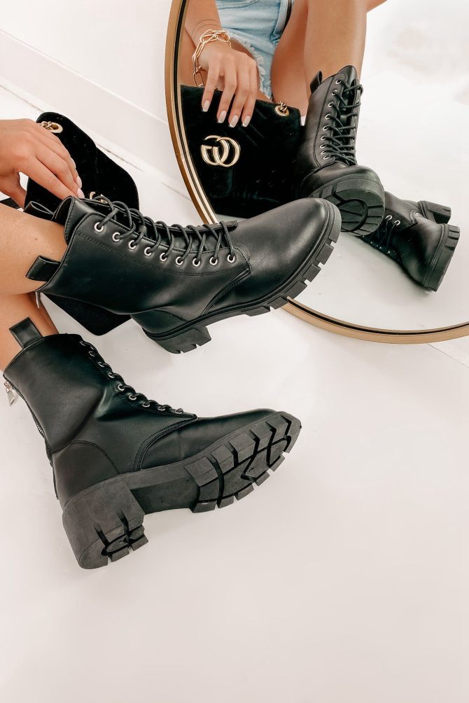 Adios Amigo Faux Leather Chunky Combat Boots (Black) · NanaMacs - Image 4