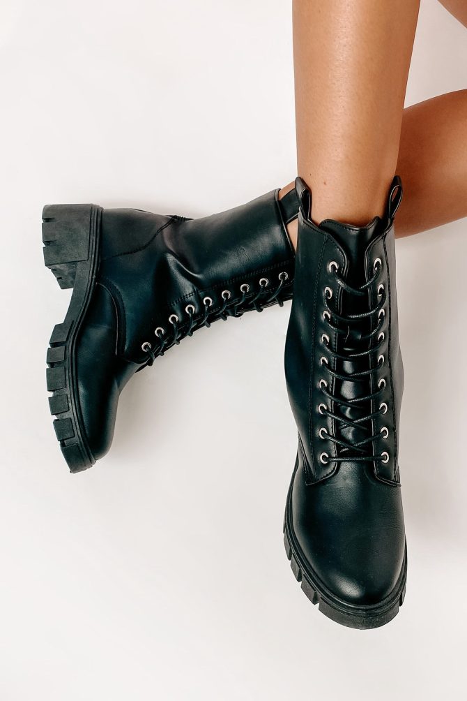 Adios Amigo Faux Leather Chunky Combat Boots (Black) · NanaMacs - Image 2