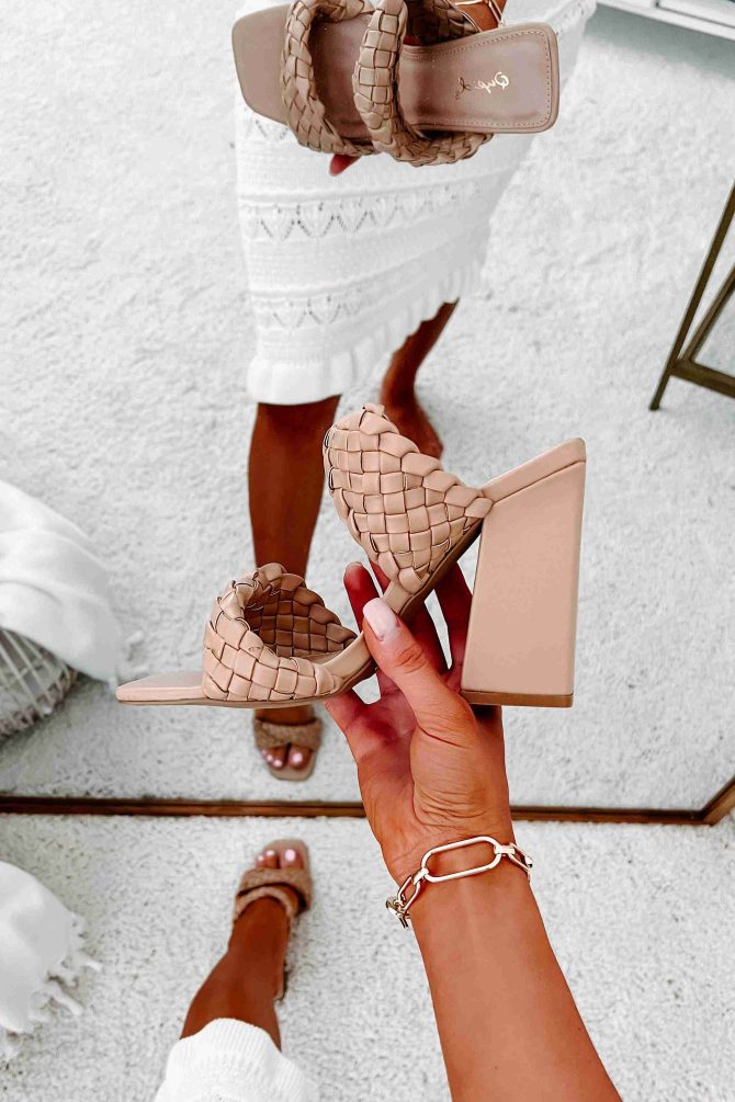 Being Exclusive Braided Strap Square Toe Heeled Sandals (Tan) · NanaMacs - Image 2