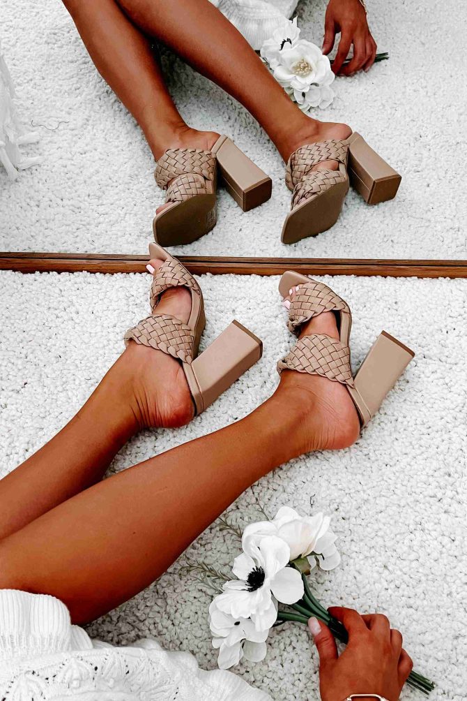 Being Exclusive Braided Strap Square Toe Heeled Sandals (Tan) · NanaMacs - Image 3