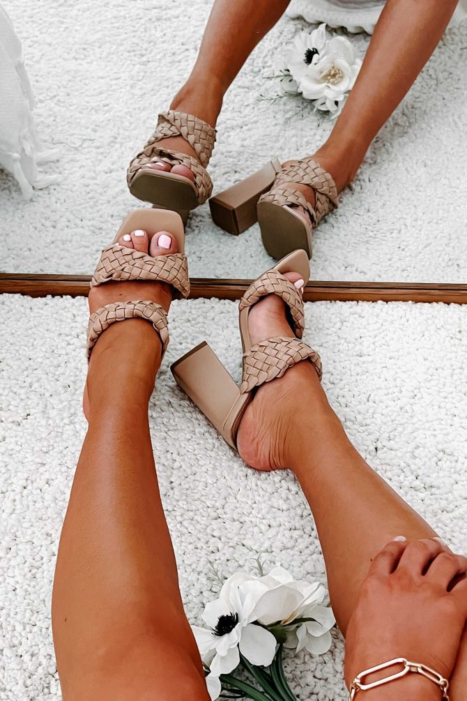 Being Exclusive Braided Strap Square Toe Heeled Sandals (Tan) · NanaMacs - Image 4