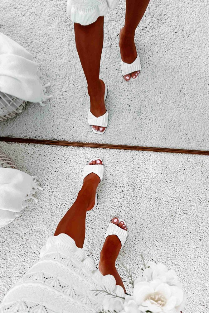 Highly Selective Pleated Strap Heeled Sandal (White) · NanaMacs - Image 4
