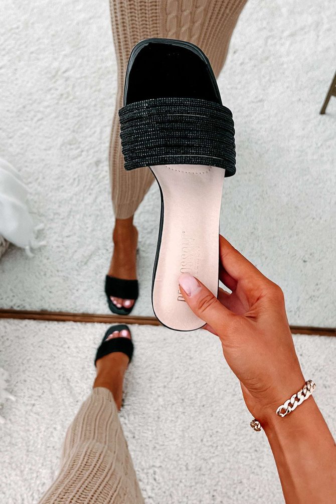 Flashy Feelings Mirrored Rhinestone Strap Heels (Black) · NanaMacs