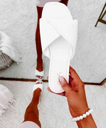 Never Overlooked Faux Croc Cushion Strap Sandals (White) · NanaMacs
