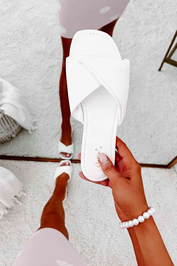 Never Overlooked Faux Croc Cushion Strap Sandals (White) · NanaMacs