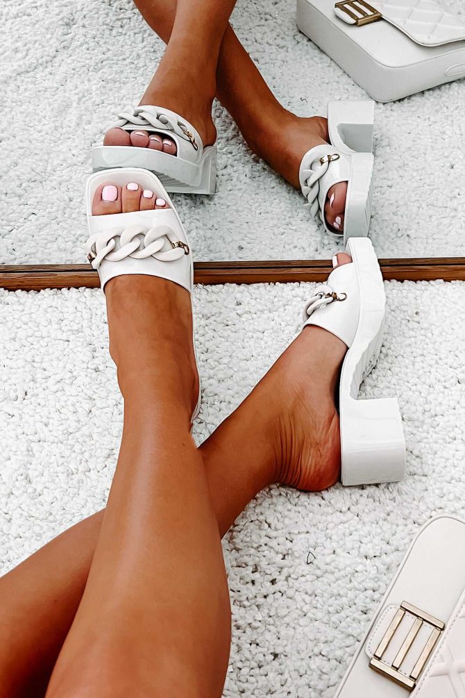 Can't Chain My Mind Chunky Heel Chain Sandals (Light Sand) · NanaMacs