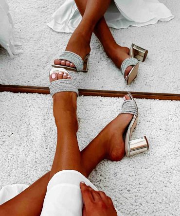 Flashy Feelings Mirrored Rhinestone Strap Heels (Champagne) · NanaMacs