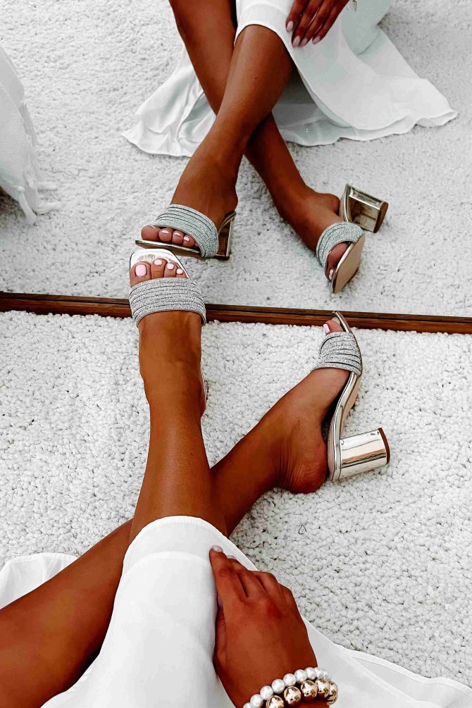 Flashy Feelings Mirrored Rhinestone Strap Heels (Champagne) · NanaMacs
