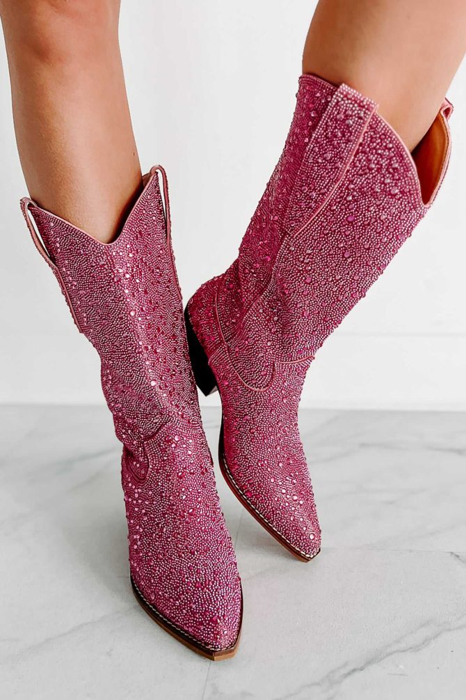 Spurs & Bling Rhinestone Cowboy Boots (Pink Rhinestone) · NanaMacs - Image 4