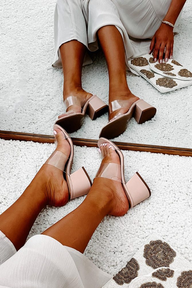 Forever Flirting Clear Strap Chunky Heeled Sandals (Clear/Taupe) · NanaMacs - Image 4