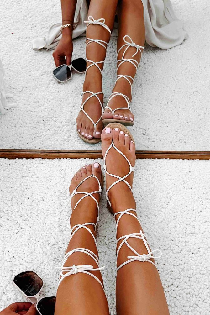 Jeanie Strappy Ankle Wrap Sandals (Bone) · NanaMacs