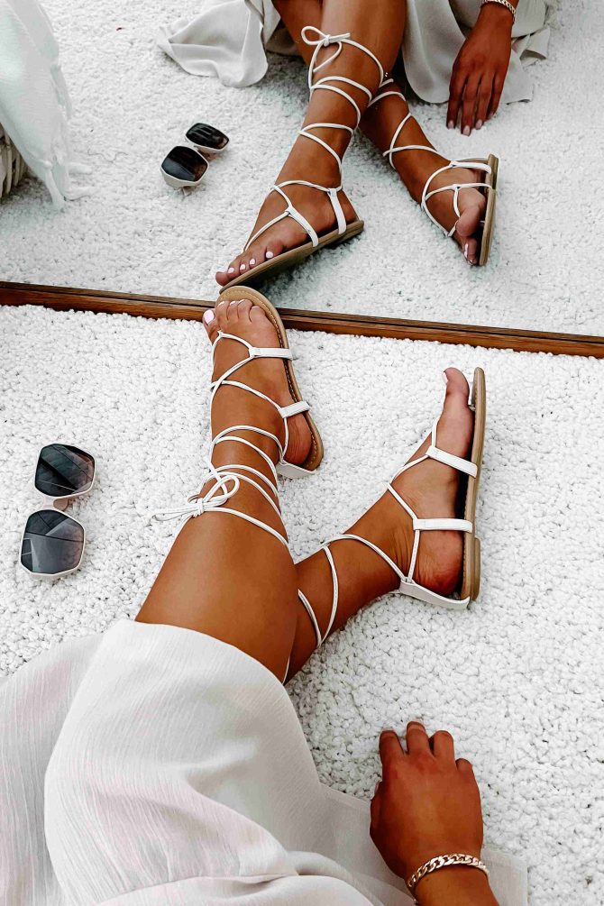 Jeanie Strappy Ankle Wrap Sandals (Bone) · NanaMacs - Image 2