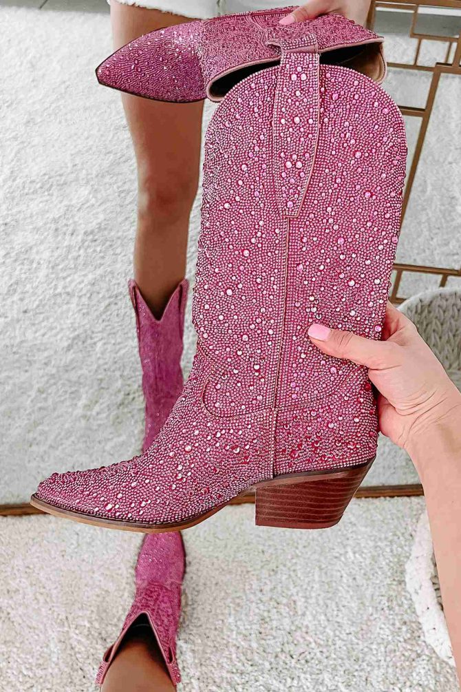Spurs & Bling Rhinestone Cowboy Boots (Pink Rhinestone) · NanaMacs - Image 2