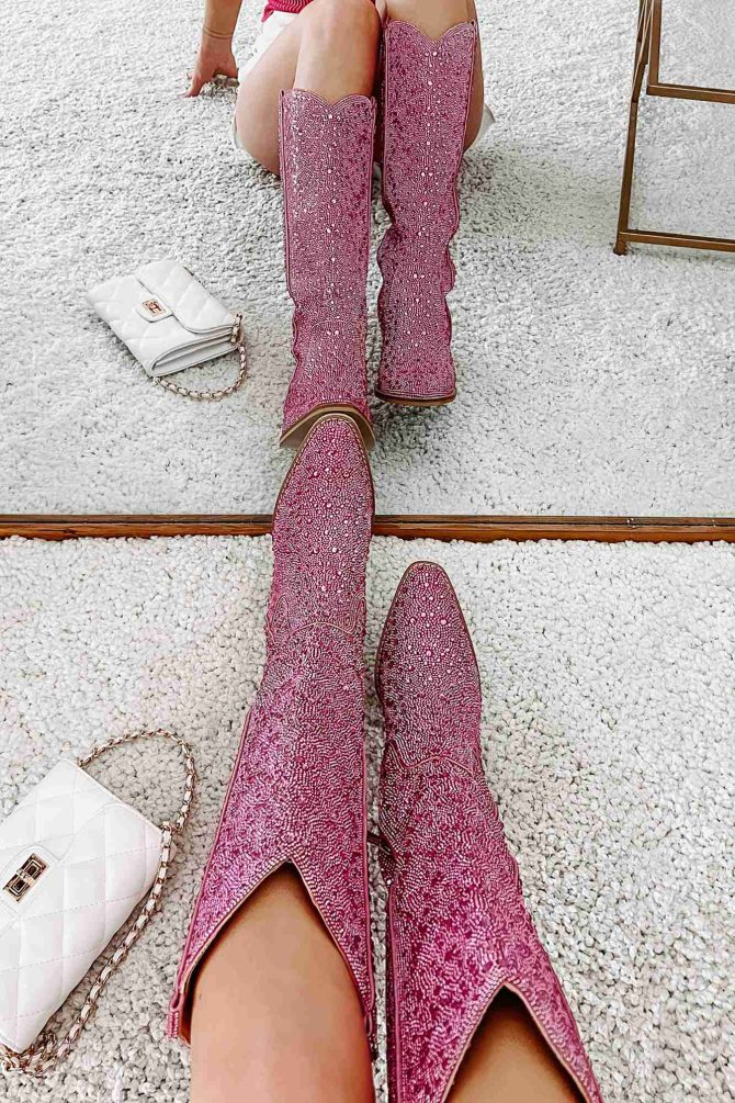 Urban Cowgirl Rhinestone Cowboy Boots (Pink Rhinestone) · NanaMacs - Image 3