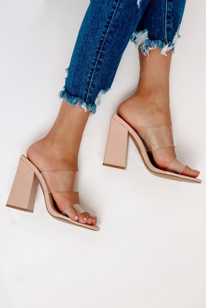 Model Status Clear Strapped Heeled Sandals (Nude) · NanaMacs - Image 3