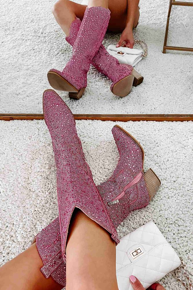 Urban Cowgirl Rhinestone Cowboy Boots (Pink Rhinestone) · NanaMacs - Image 2