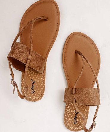 Kiana Multi-Strap Flat Sandals (Camel Distress PU) · NanaMacs