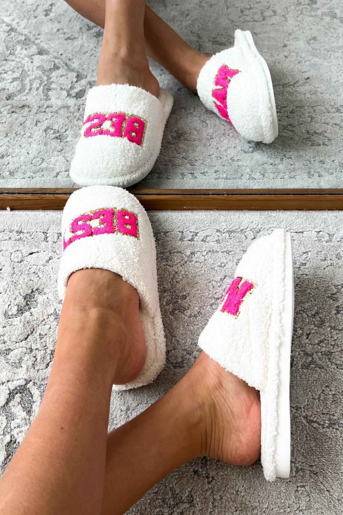 "Best Mama" Sequined Patch "Best Mama" Slippers (White) · NanaMacs - Image 4