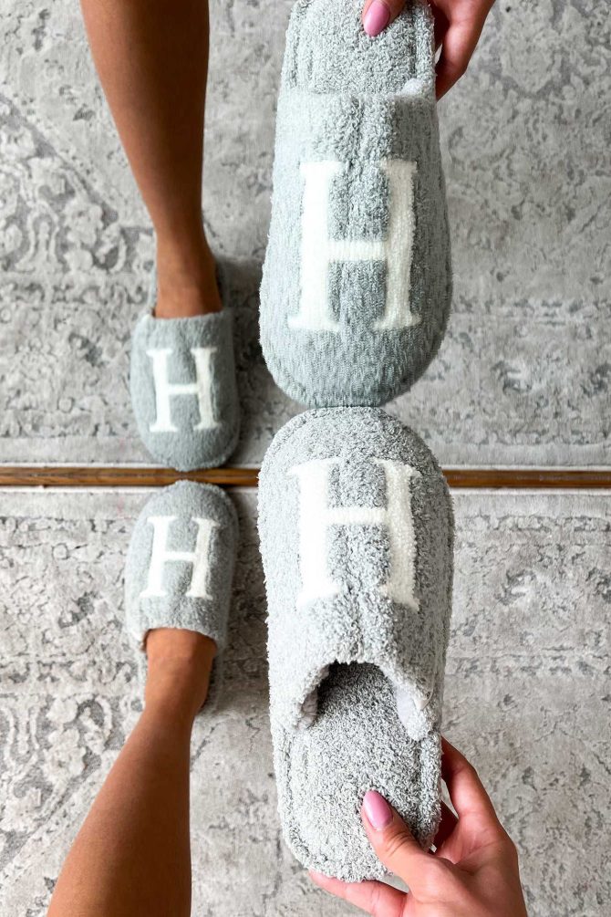 My Bedtime Glam Fuzzy "H" Slippers (Grey) · NanaMacs - Image 3